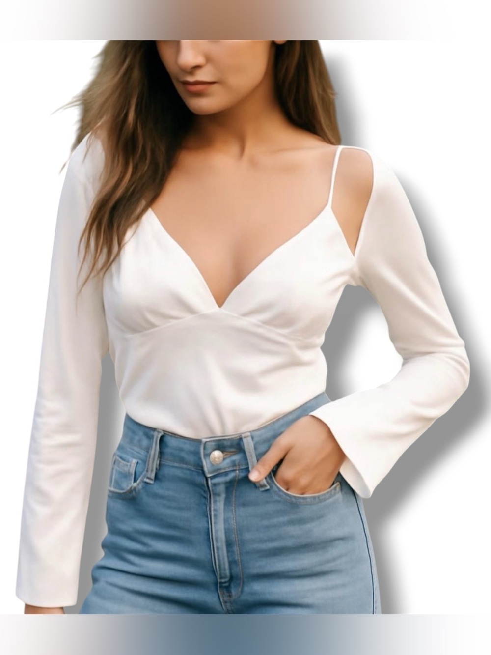 NWT WAYF White Satin Cold Shoulder Blouse Small